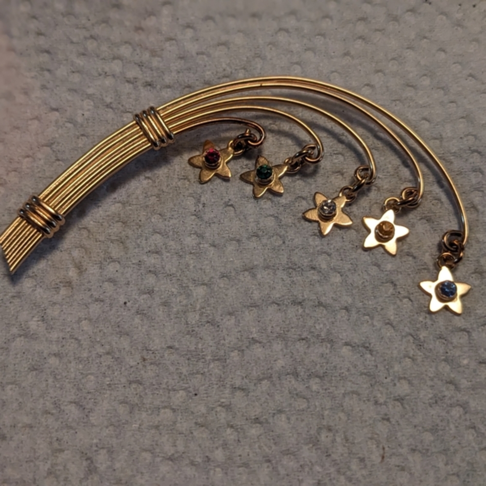 Gold Star Multi-Color Brooch Bond BOYD Sterling